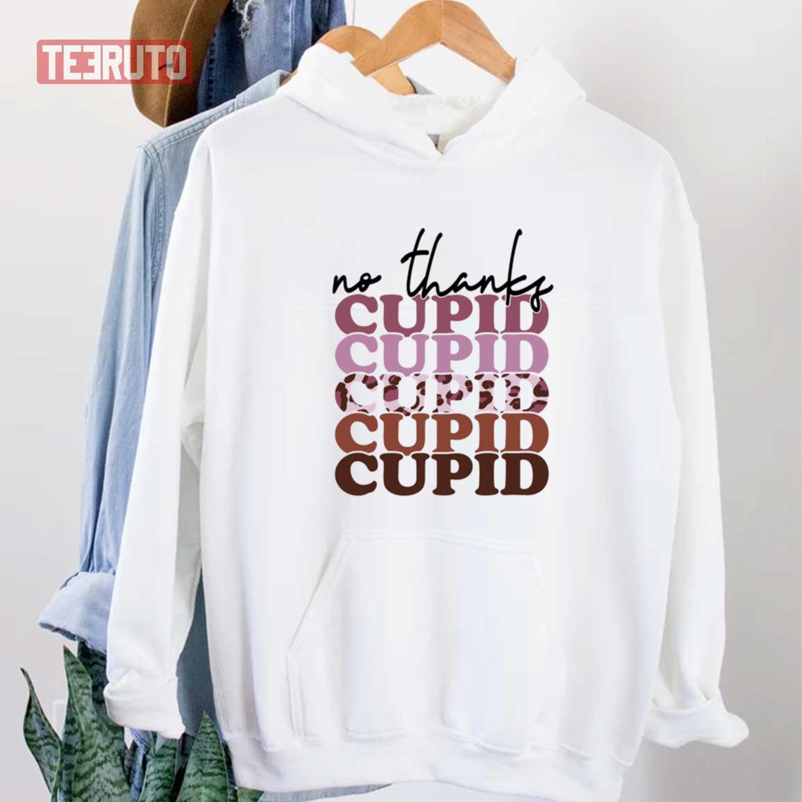 No Thanks Cupid Stacked Valentine Leopard Hoodie Unisex T-Shirt