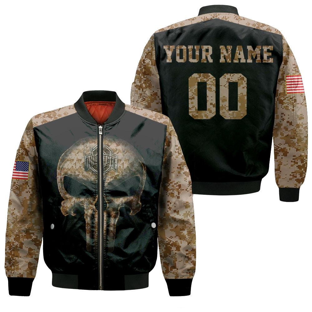 Ohio State Buckeyes Skull 3d With Camourflage Sleeves Personalized Bomber Jacket