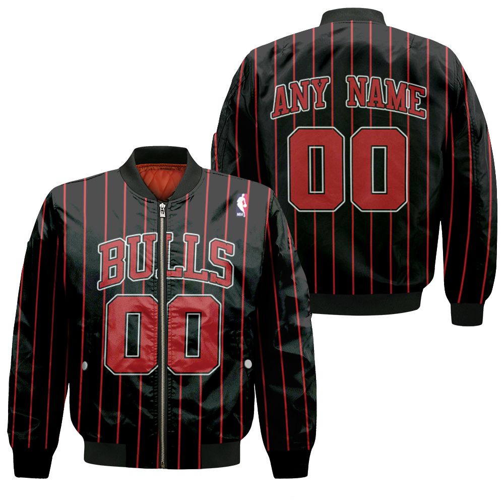 Personalized Chicago Bulls Any Name 00 90s Throwback Red Striped Black Jersey Inspired Bomber Jacket