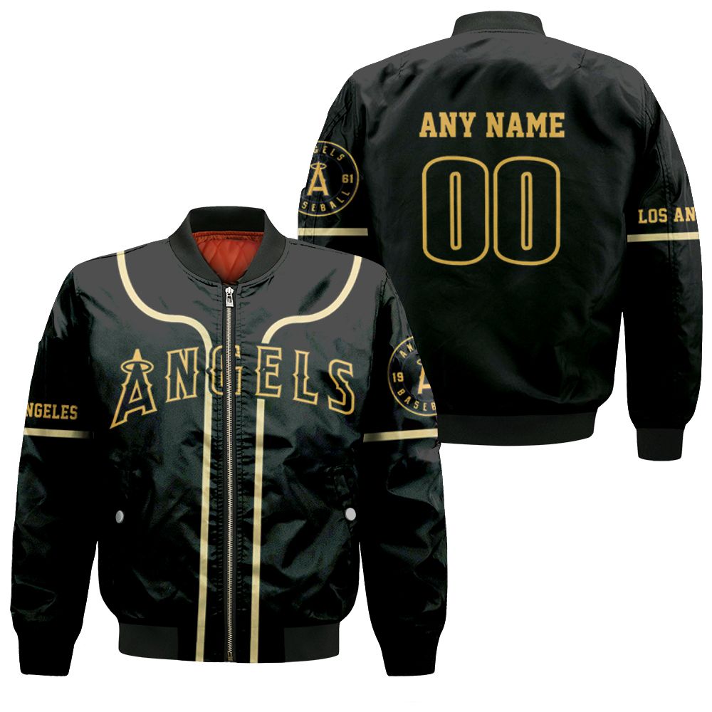 Personalized Los Angeles Angels 00 Anyname 2020 Mlb Golden Black Jersey Inspired Style Gift For Los Angeles Angels Fans Bomber Jacket