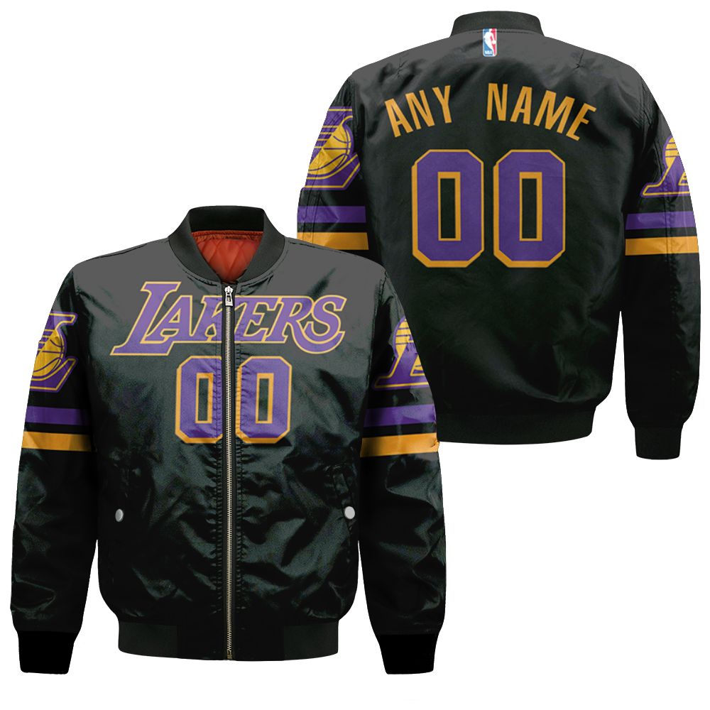 Personalized Los Angeles Lakers Any Name 2020-21 Earned Edition Black Jersey Inspired Style Bomber Jacket