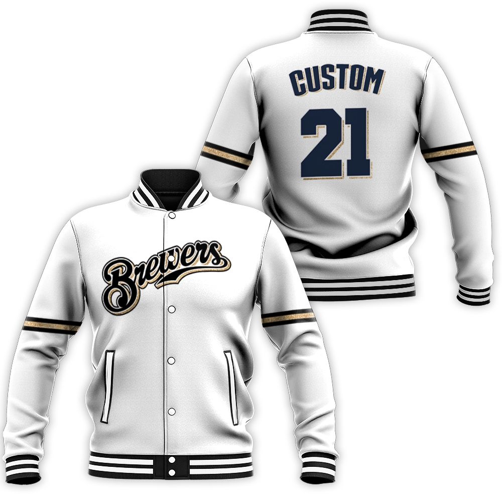 Personalized Milwaukee Brewers White Jersey Inspired Style Baseball Jacket