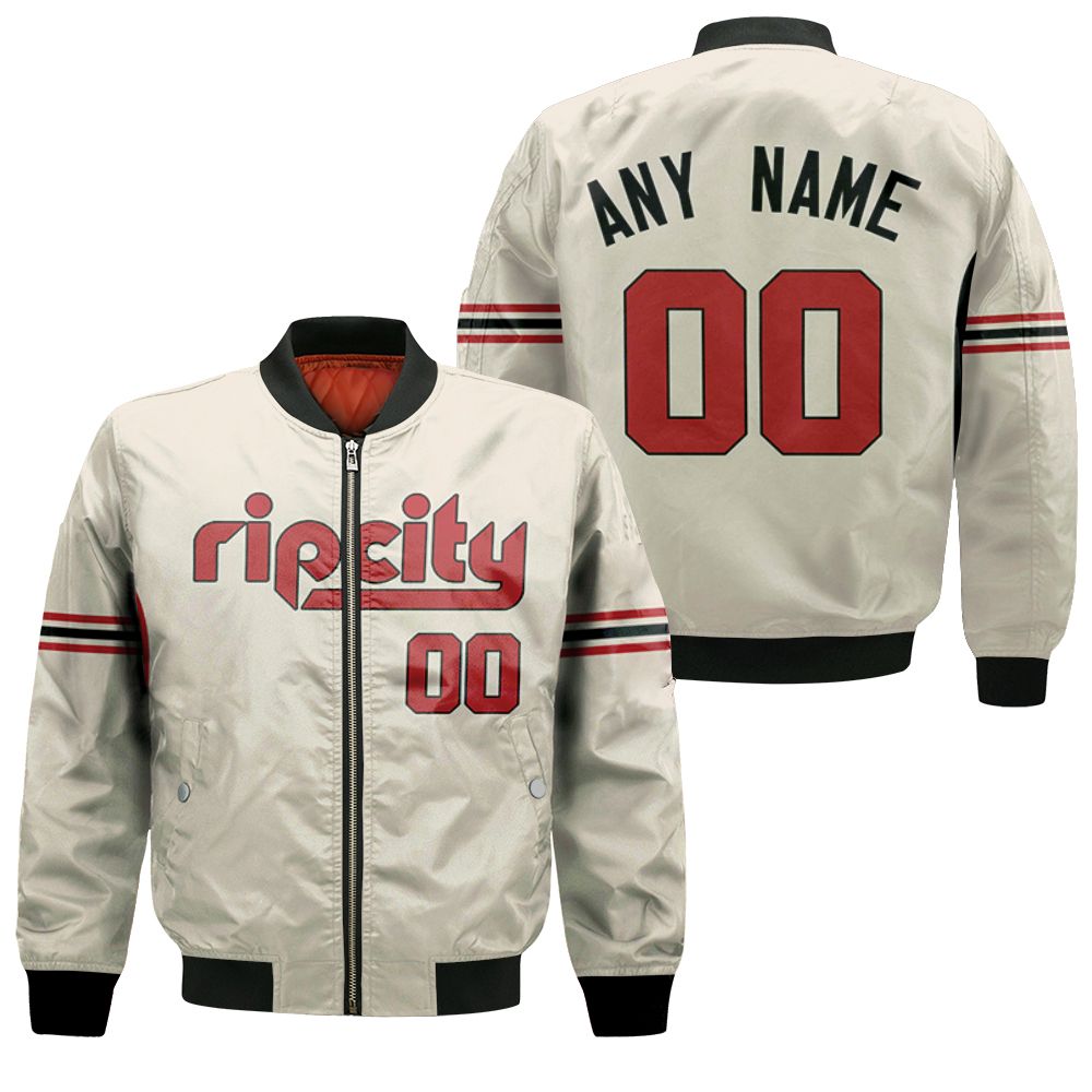 Personalized Portland Trail Blazers 00 Anyname 2020 Nba White Rip City Jersey Inspired Style Gift For Portland Trail Blazers Fans Bomber Jacket