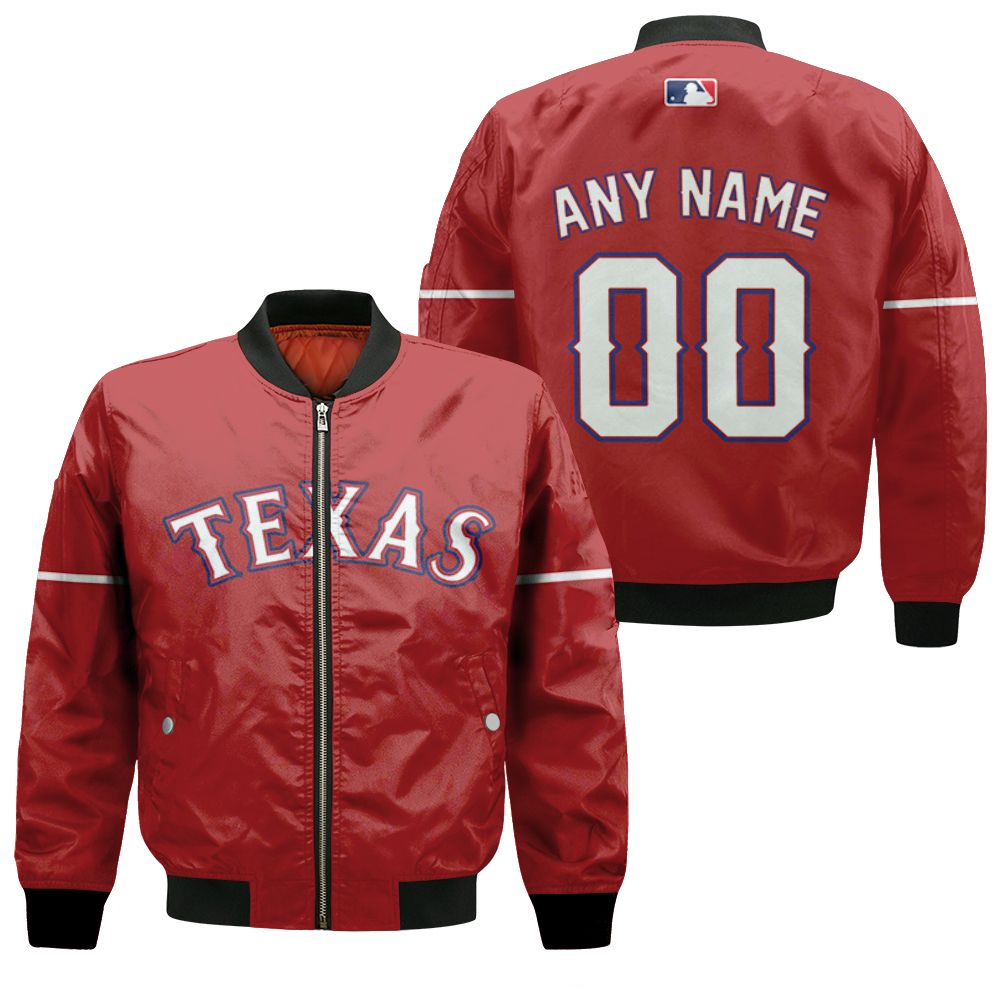 Personalized Texas Rangers 00 Any Name 2020 Mlb Team Alternative Red Jersey Inspired Style Bomber Jacket