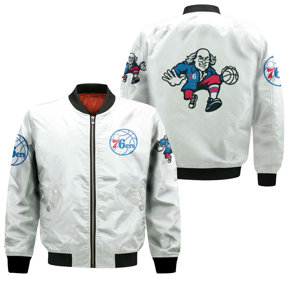 Philadelphia 76ers Basketball Classic Mascot Logo Gift For 76ers Fans White Bomber Jacket