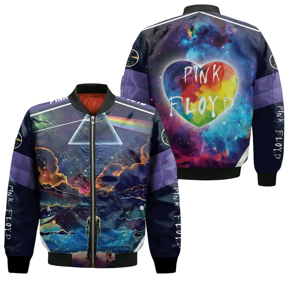 Pink Floyd Rainbow Triangle Glass Reflect Space Night Bomber Jacket