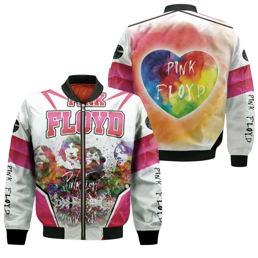 Pink Floyd Rainbow Watercolor Members Portrait Bomber Jacket