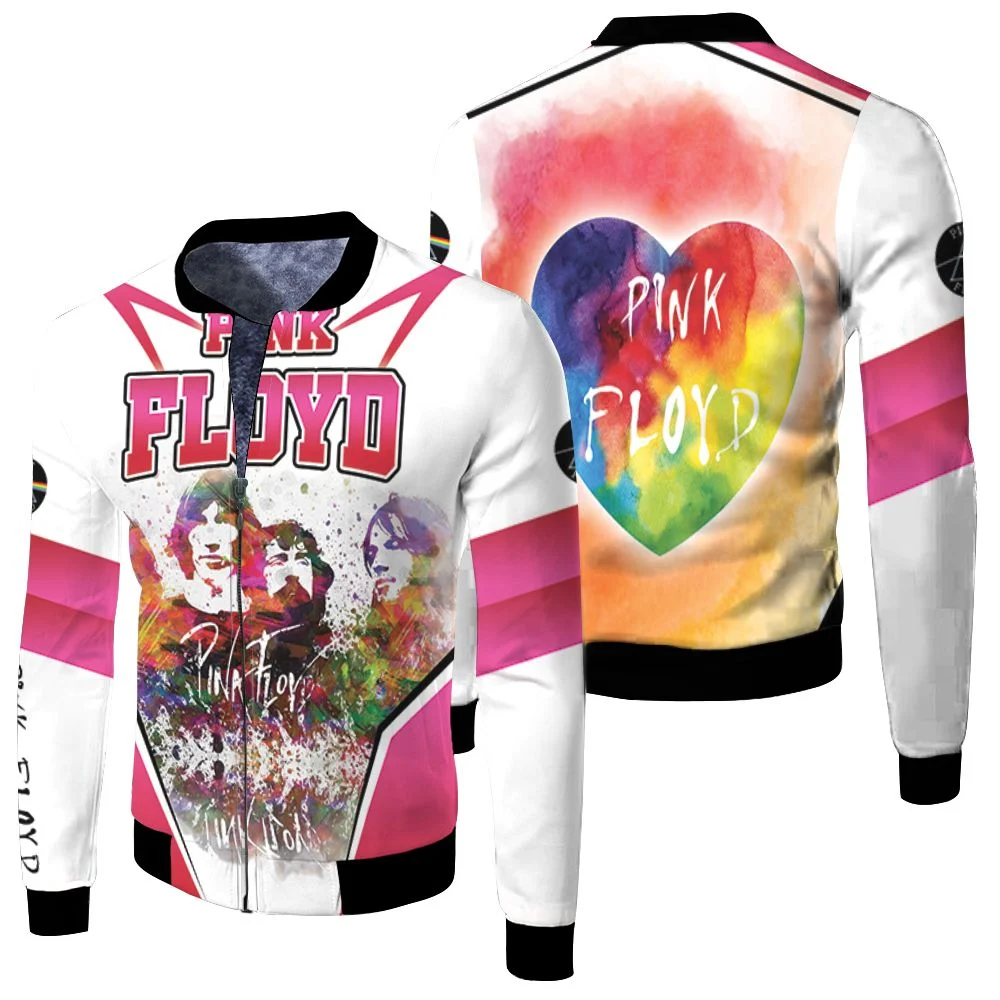 Pink Floyd Rainbow Watercolor Members Portrait Fleece Bomber Jacket