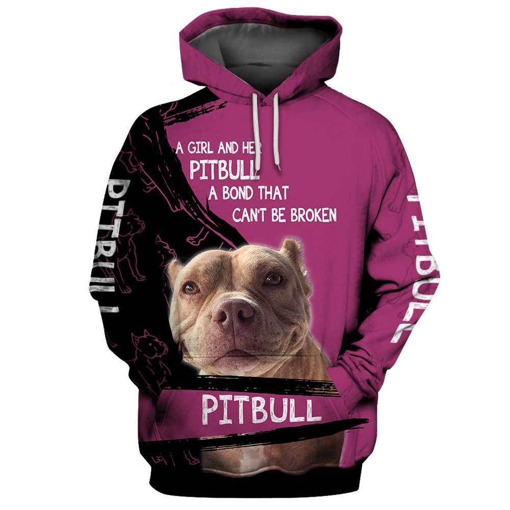 Pitbull A Girl And Her Pitbull A Bond That Cant Be Broken Over Print 3d Zip Hoodie