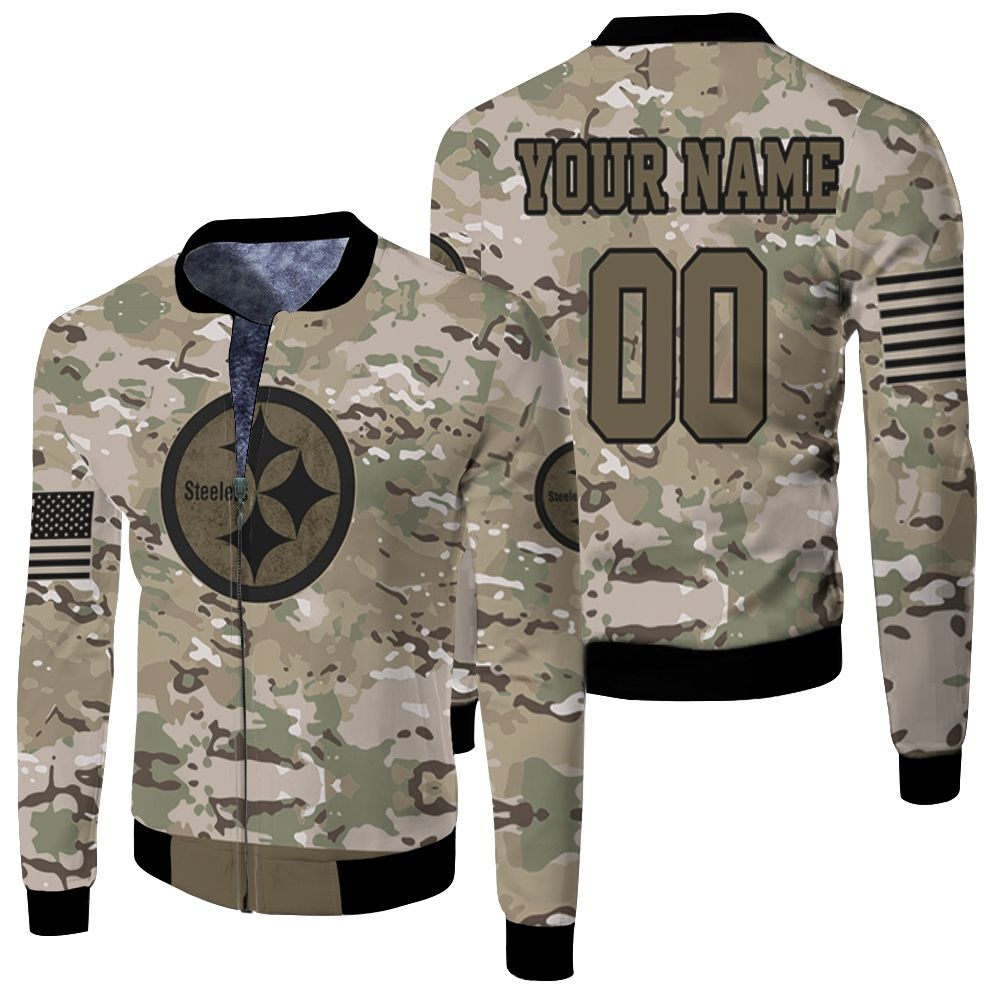 Pittsburgh Steelers Camoflage Pattern Personalized Fleece Bomber Jacket