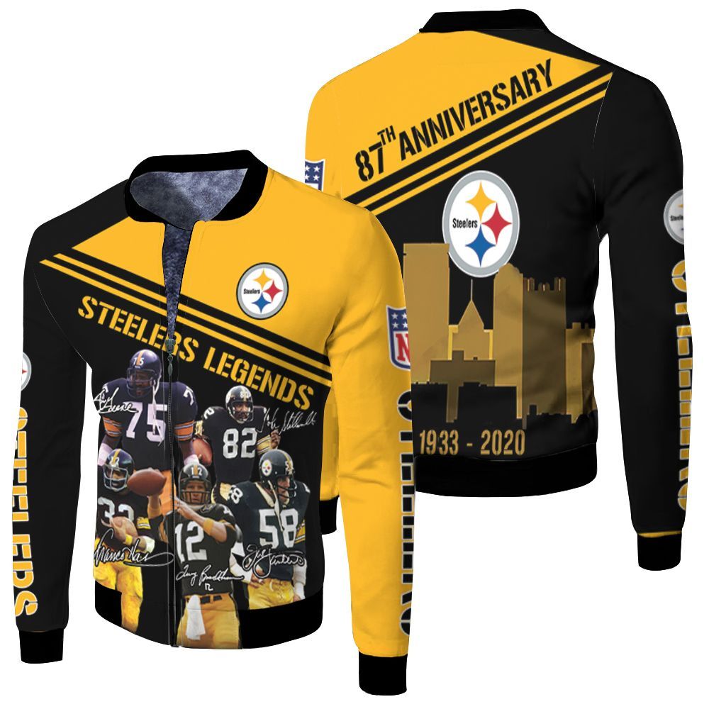 Pittsburgh Steelers Legends Signature 87th Anniversary For Fan 3d Jersey Fleece Bomber Jacket