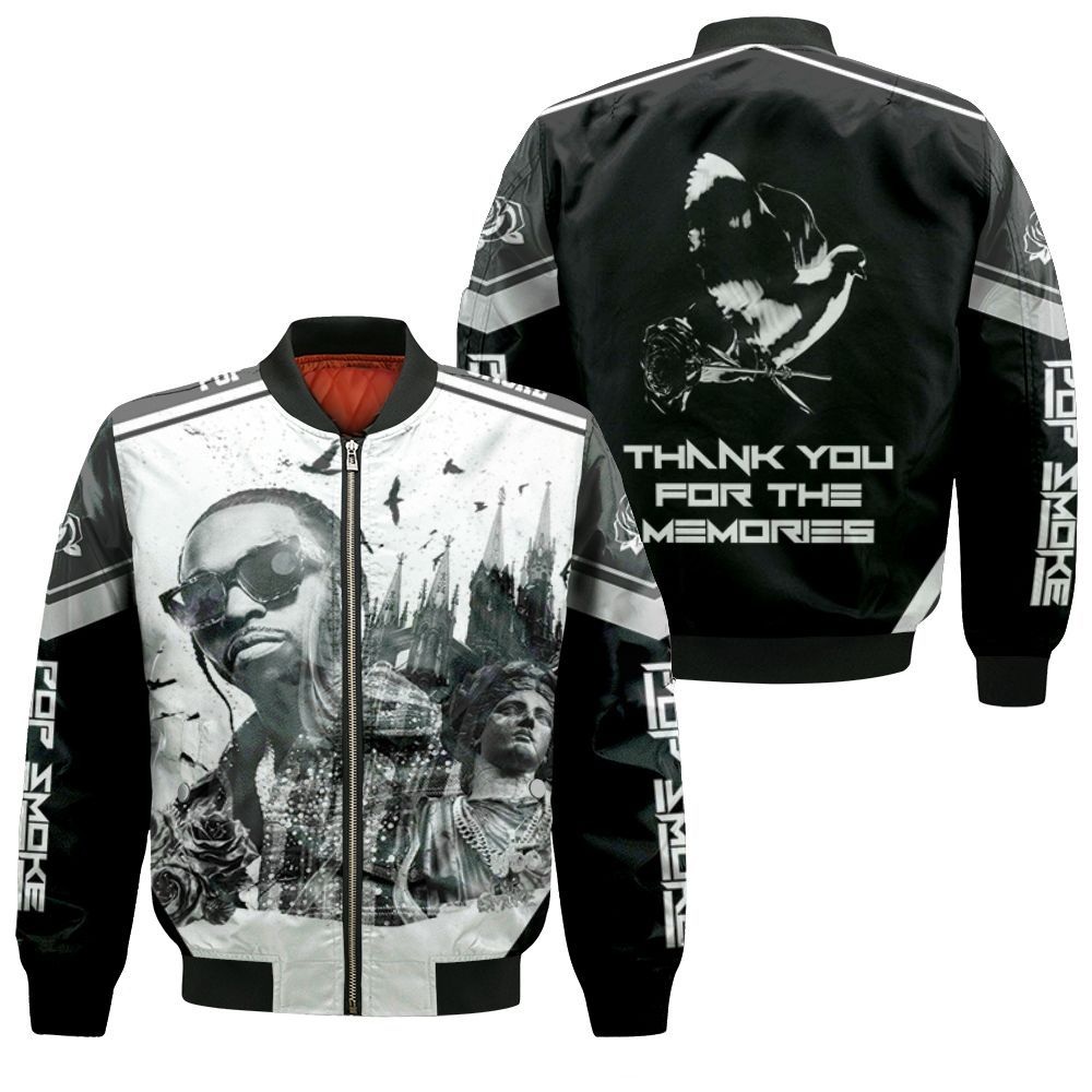 Pop Smoke 2020 Rose Church White Black Rap Hip Hop Bomber Jacket