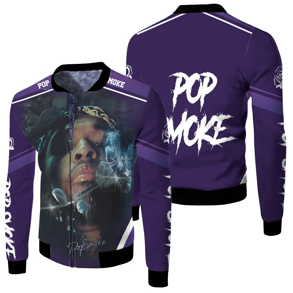 Pop Smoke Shoot For The Stars Aim For The Moon Rose Symbol Fleece Bomber Jacket