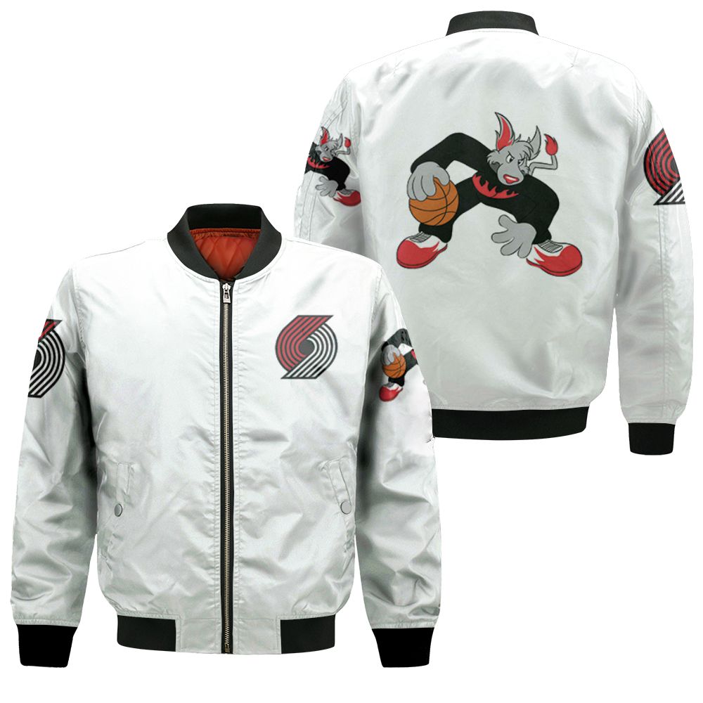 Portland Trail Blazers Basketball Classic Mascot Logo Gift For Blazers Fans White Bomber Jacket