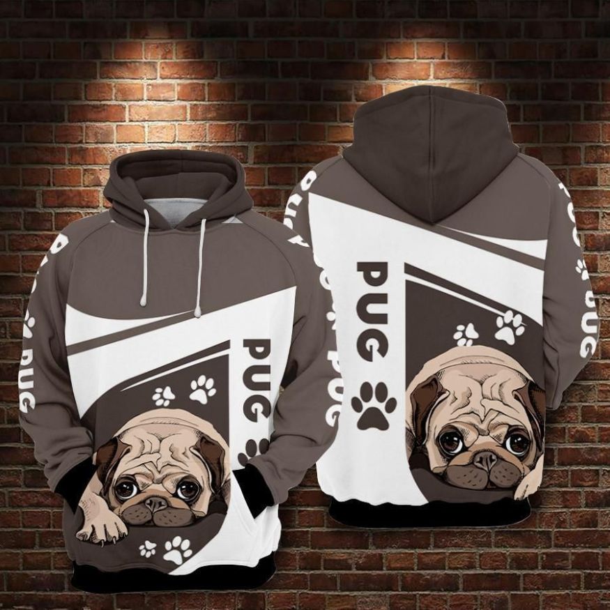 Pug Dog 3 Over Print 3d Zip Hoodie