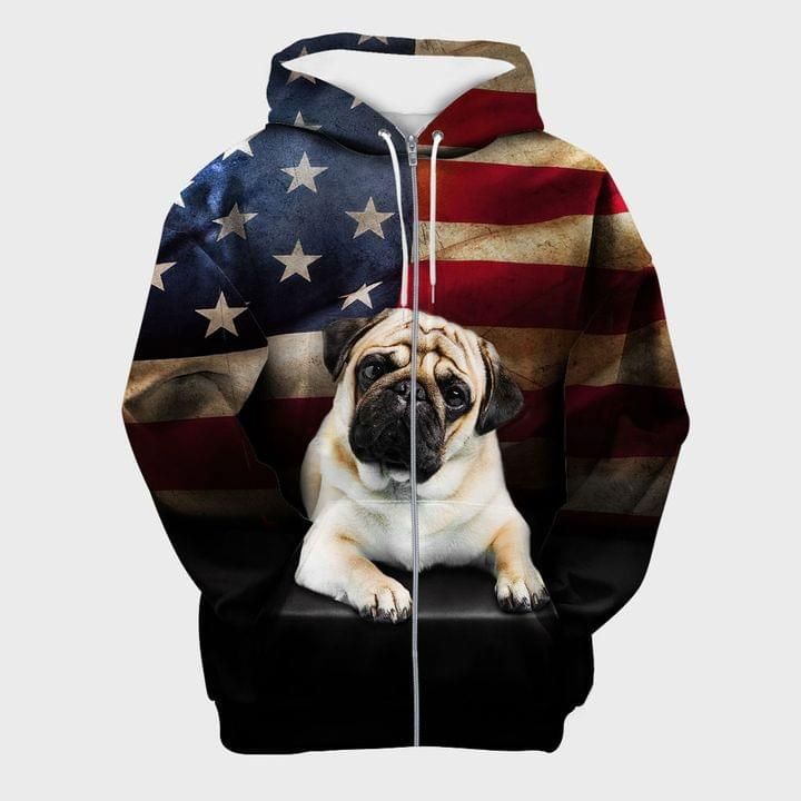 Pug Dog 4th Of July Zip 3d T Shirt Zip Bomber Hoodie