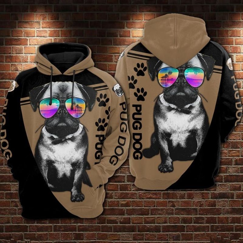 Pug Dog Brown Over Print 3d Zip Hoodie