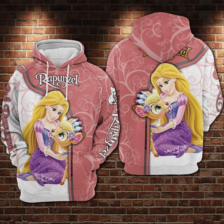 Rapunzel Over Print 3d Zip Hoodie