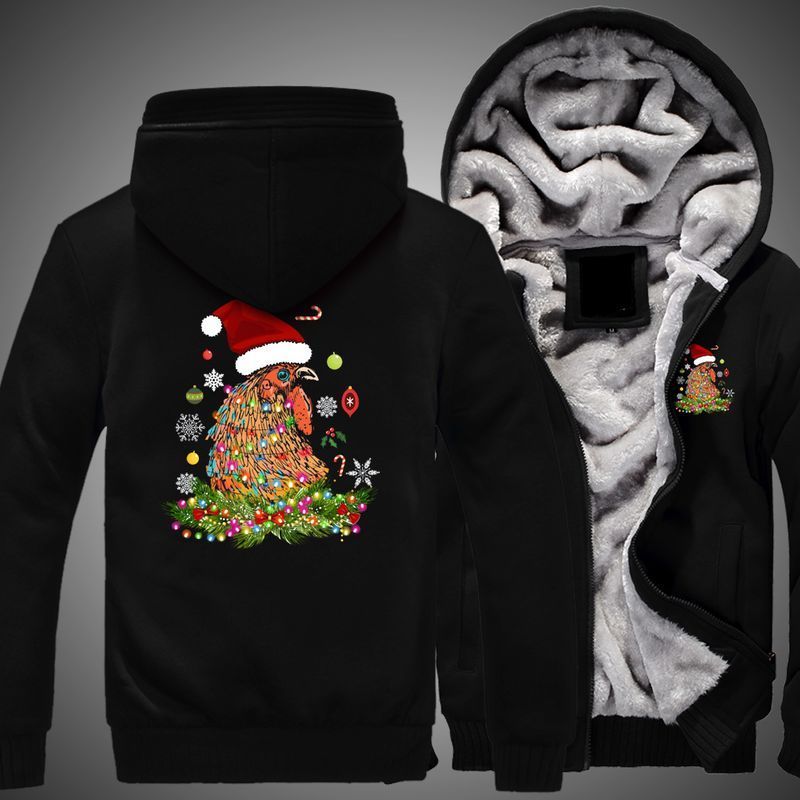 Rooster Christmas Over Print 3d Fleece Zip Hoodie