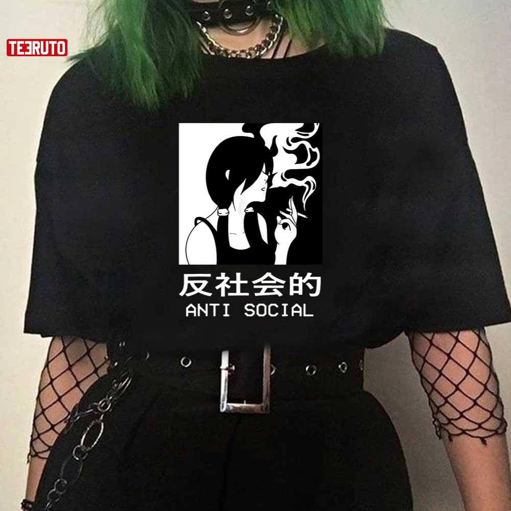 Sad Antisocial Anime Girl Aesthetic Japanese Emo Goth Unisex T-Shirt