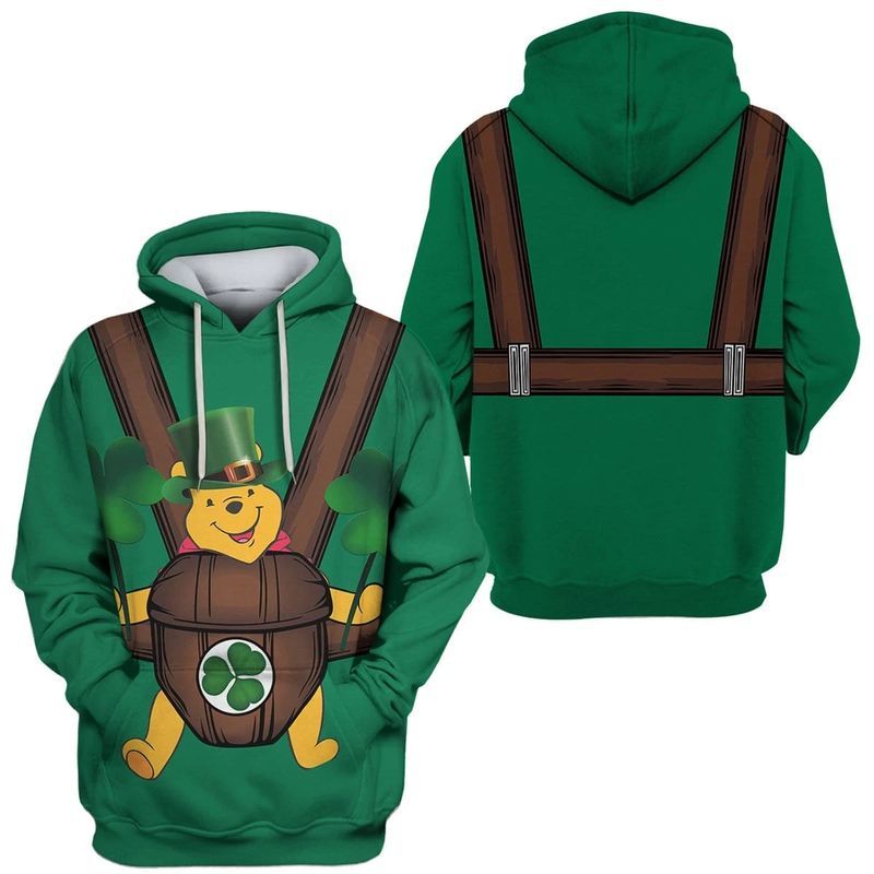 Saint Patrick Day Pooh Apparel Green Over Print 3d Zip Hoodie