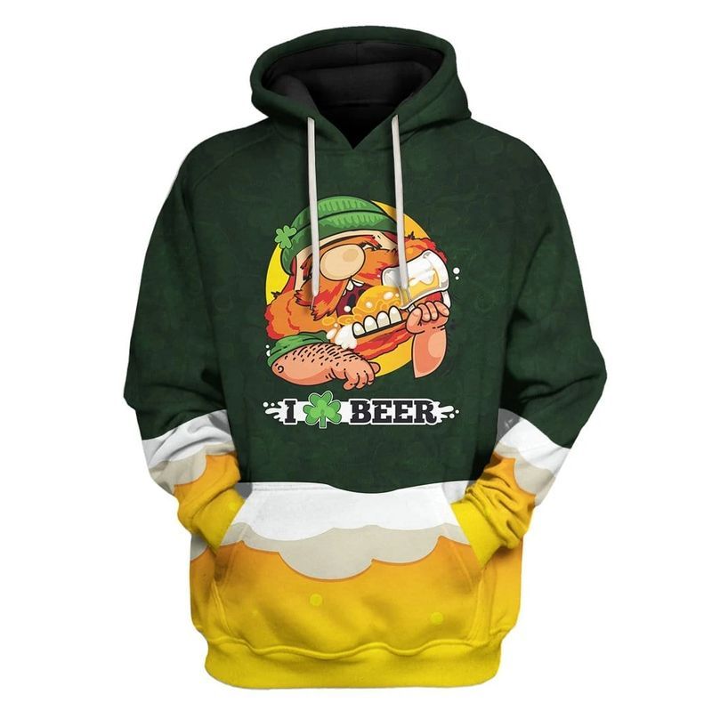 Saint Patricks Day I Love Beer Over Print 3d Zip Hoodie