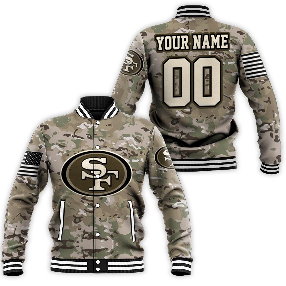 San Francisco 49ers Camouflage Veteran 3d Personalized Baseball Jacket