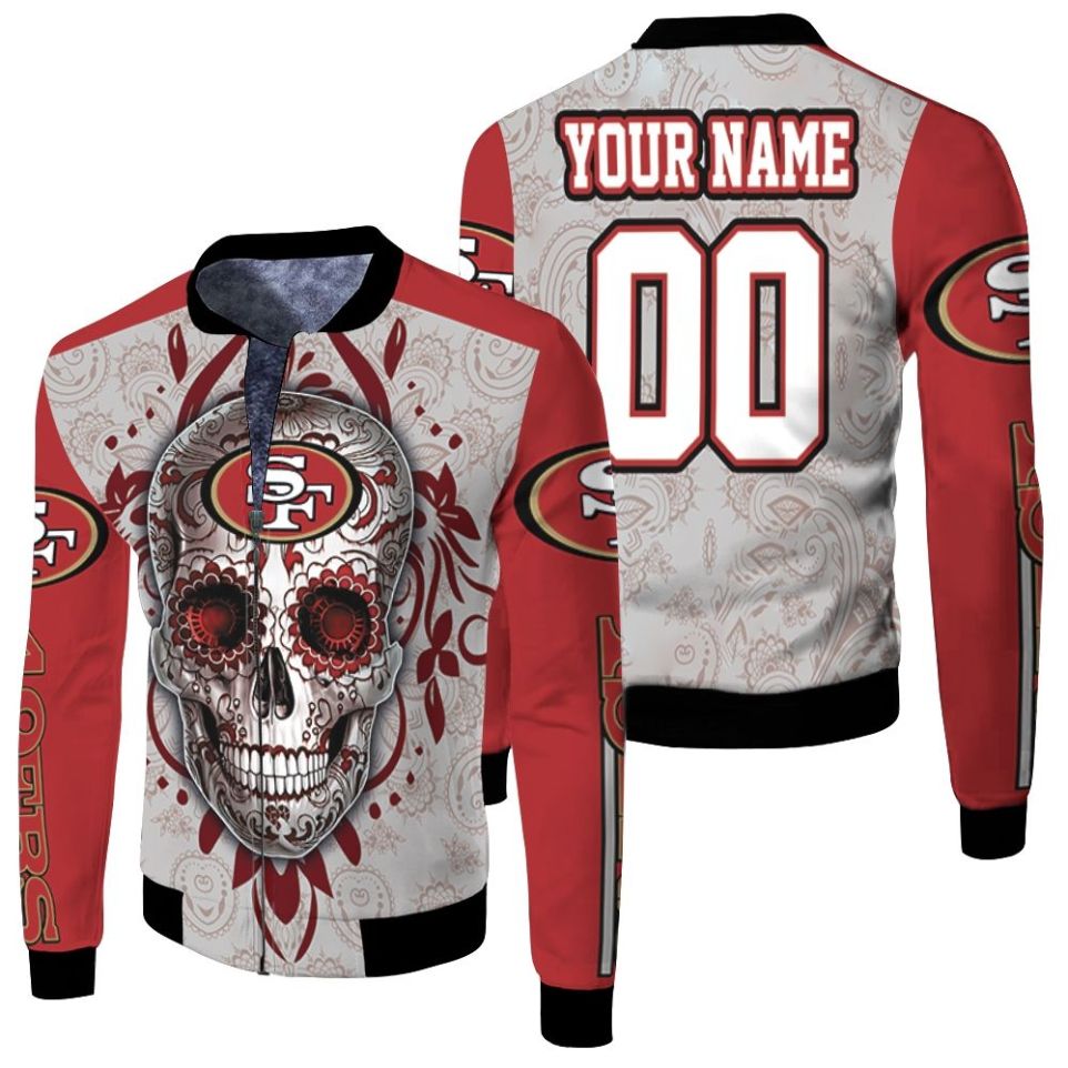 San Francisco 49ers Sugar Skull For Fans 3d Personalized Fleece Bomber Jacket