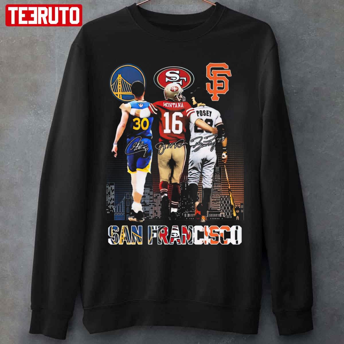 San Francisco Stephen Curry Joe Montana And Buster Posey Signatures Shirt -  T-shirts Low Price