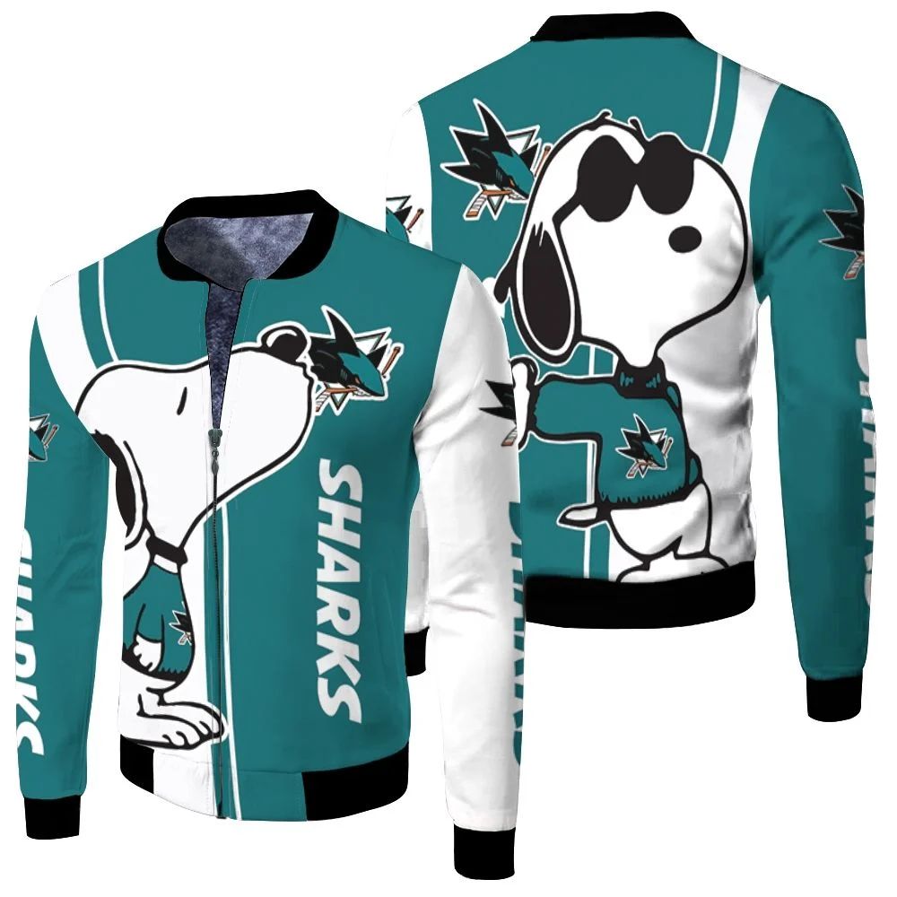 San Jose Sharks Snoopy Lover 3d Printed Fleece Bomber Jacket