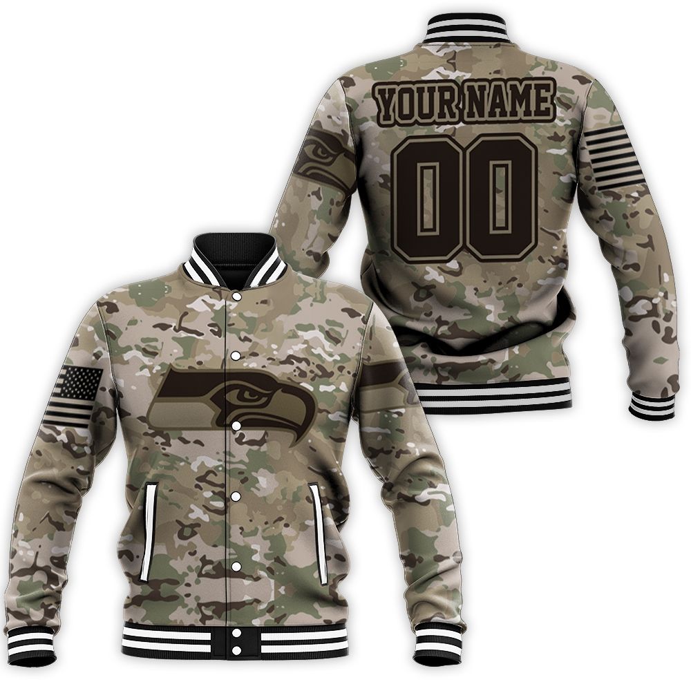 Seattle Seahawks Camouflage Veteran 3d 2 Personalized Baseball Jacket
