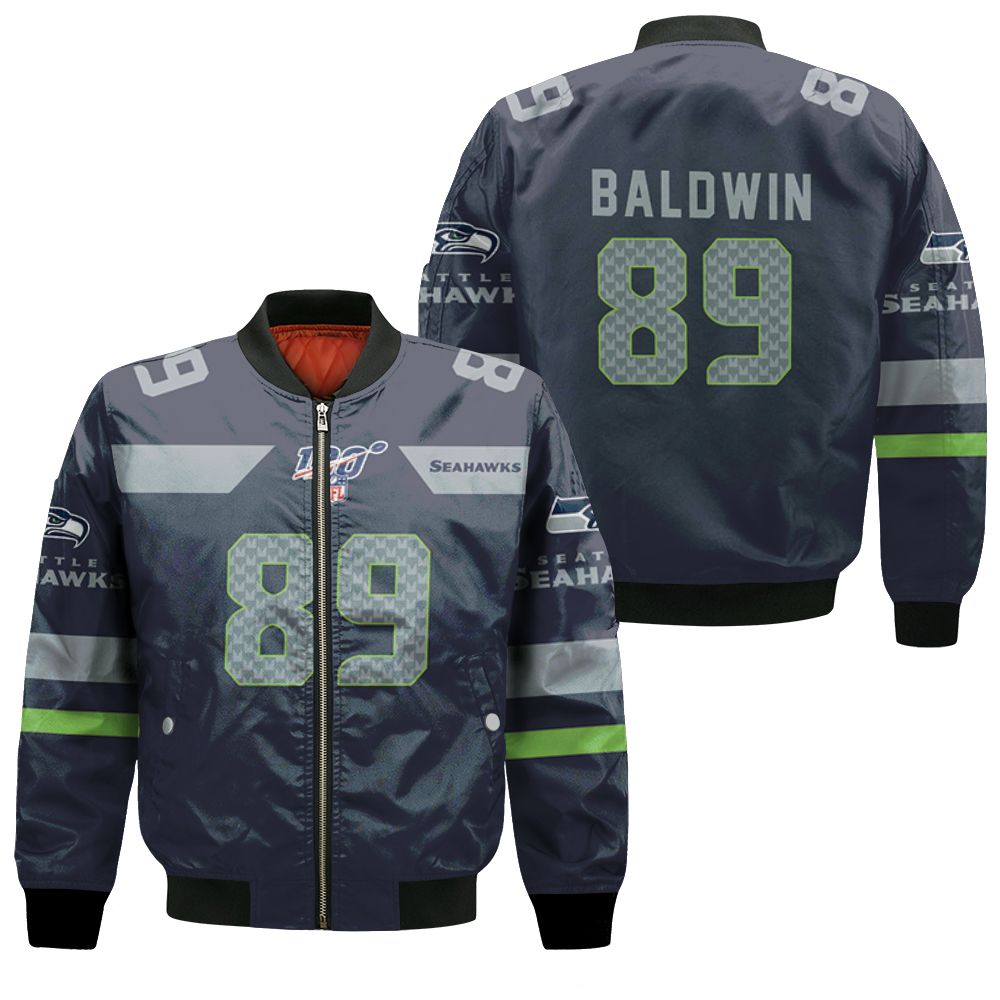 Seattle Seahawks Doug Baldwin #89 Nfl American Football Navy 100th Season 3d Designed Allover Gift For Seahawks Fans Bomber Jacket