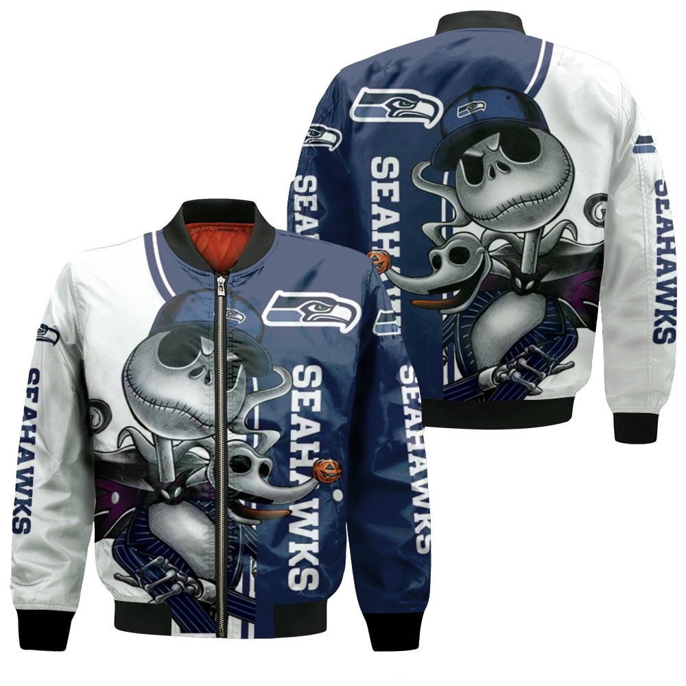 Seattle Seahawks Jack Skellington And Zero Bomber Jacket