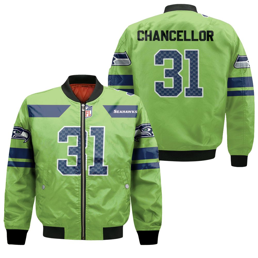 Seattle Seahawks Kam Chancellor #31 Nfl American Football Green Color Rush  Legend 3d Designed Allover Gift For Seahawks Fans Bomber Jacket - Teeruto