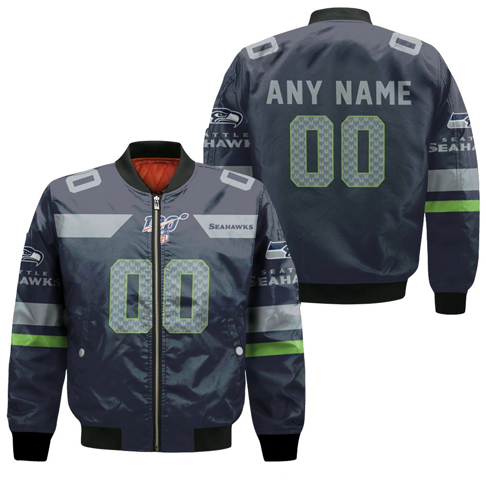 Seattle Seahawks Nfl American Football Navy 100th Season 3d Designed Allover Custom Gift For Seahawks Fans Bomber Jacket