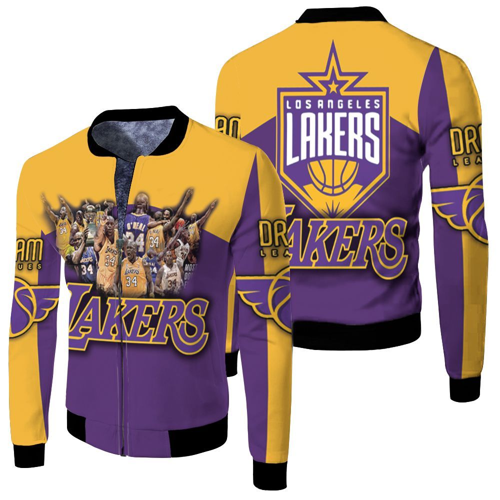 Shaquille Oneal 34 Los Angeles Lakers Nba Western Conference Fleece Bomber Jacket