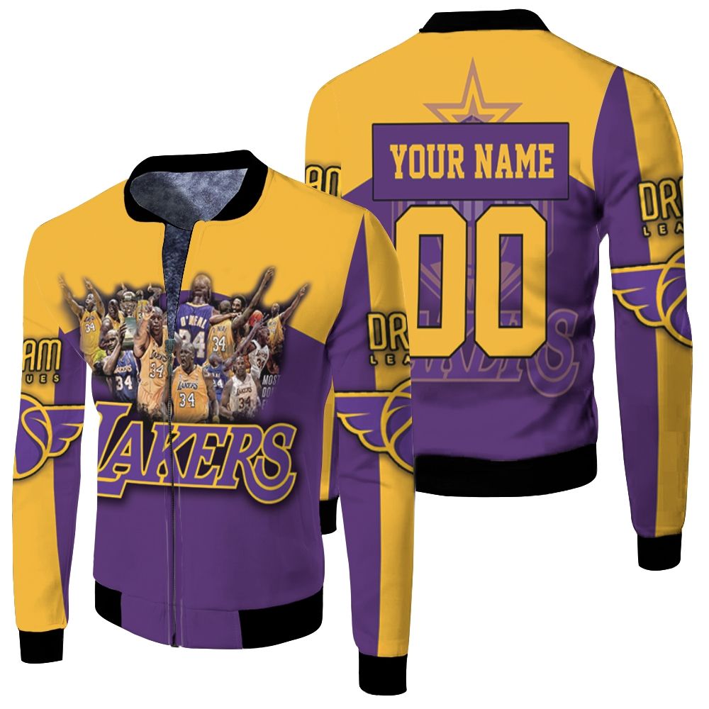 Shaquille Oneal 34 Los Angeles Lakers Nba Western Conference Personalized Fleece Bomber Jacket