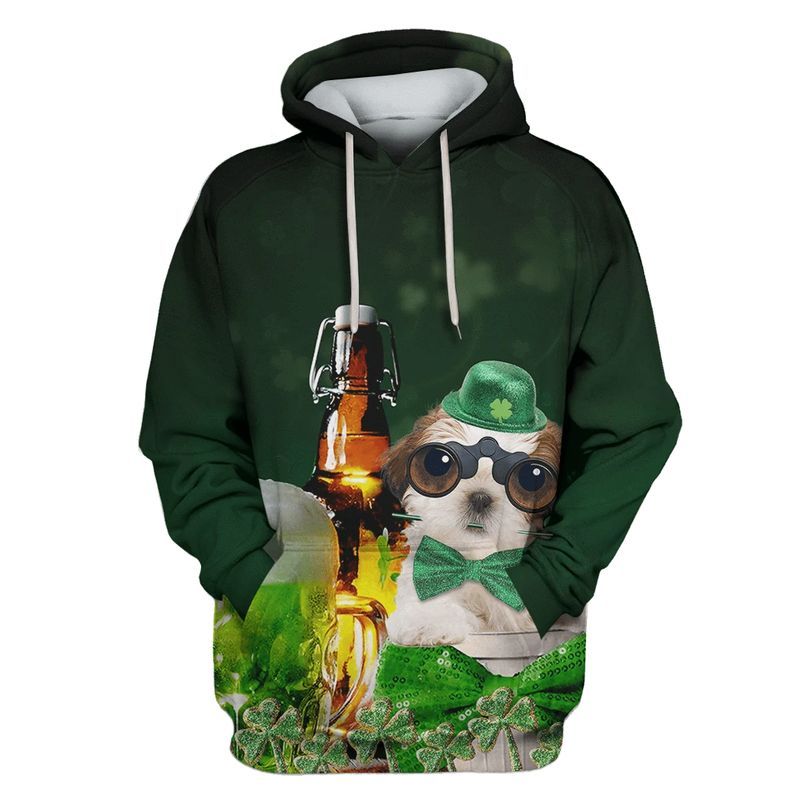 Shih Tzu Dog Saint Patricks Day Over Print 3d Zip Hoodie