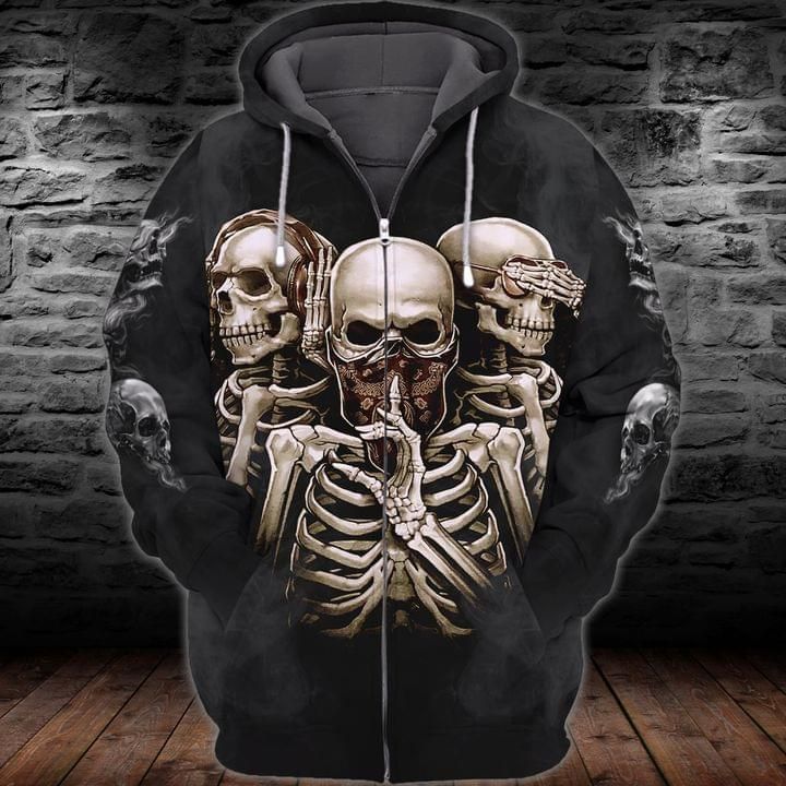 Skeleton Horror Halloween Zip 3d T Shirt Zip Bomber Hoodie