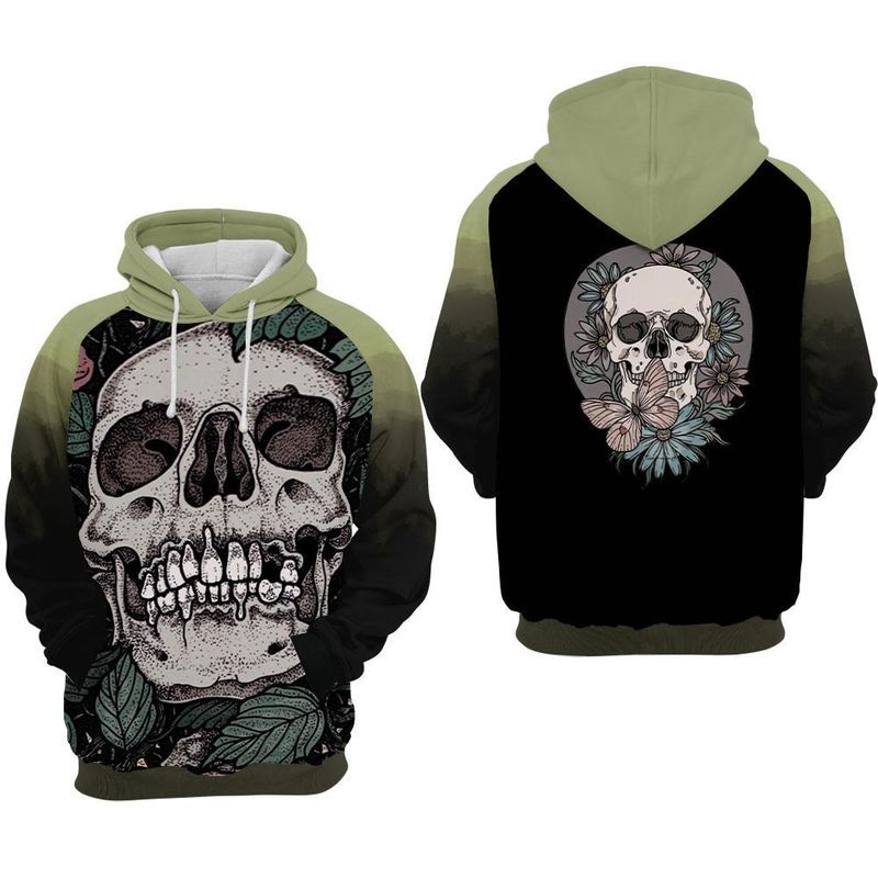Skull And Butterflies Day Of The Dead Over Print 3d Zip Hoodie