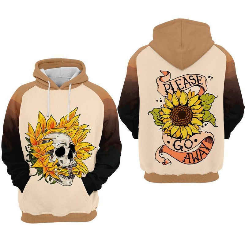 Skull And Sunflower Please Go Away Over Print 3d Zip Hoodie