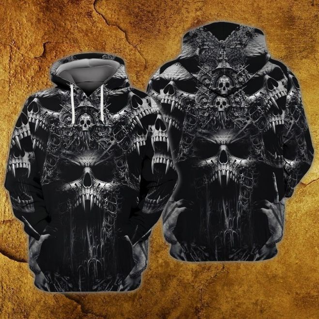 Skull Black 3d Zip Hoodie - Teeruto