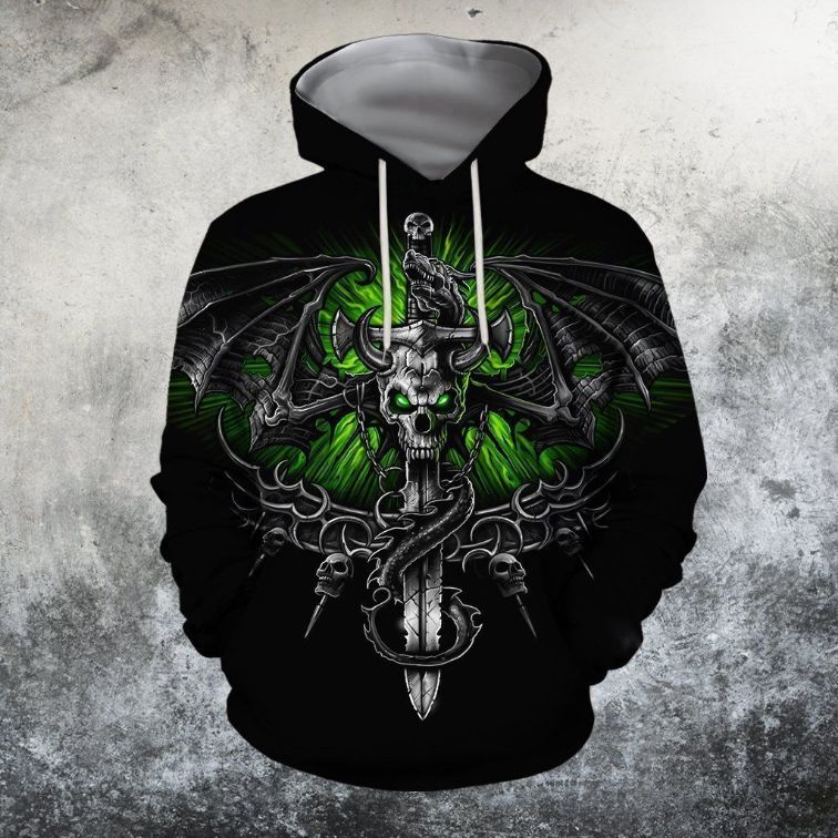 Skull Dragon Skeleton Wings Sword 3d Zip Hoodie