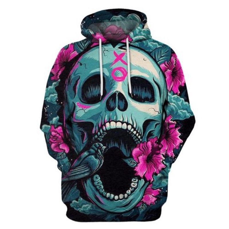 Skull Flower Full Over Printing 3d Hoodie