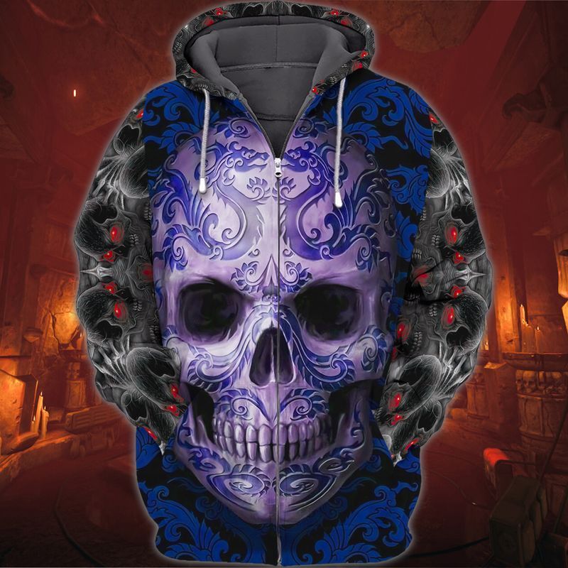 Skulls Flowers 3d Zip Hoodie
