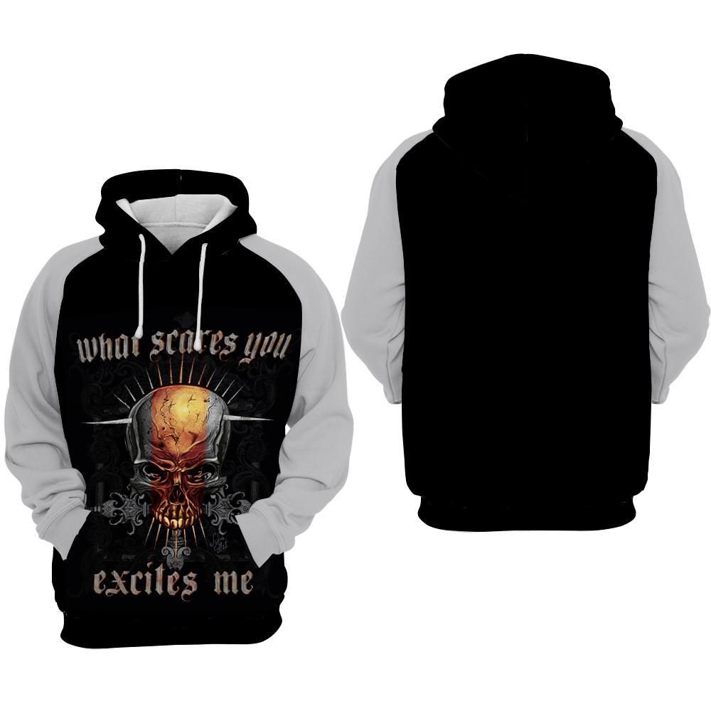 Skulls What Scares You Excites Me Over Print 3d Zip Hoodie