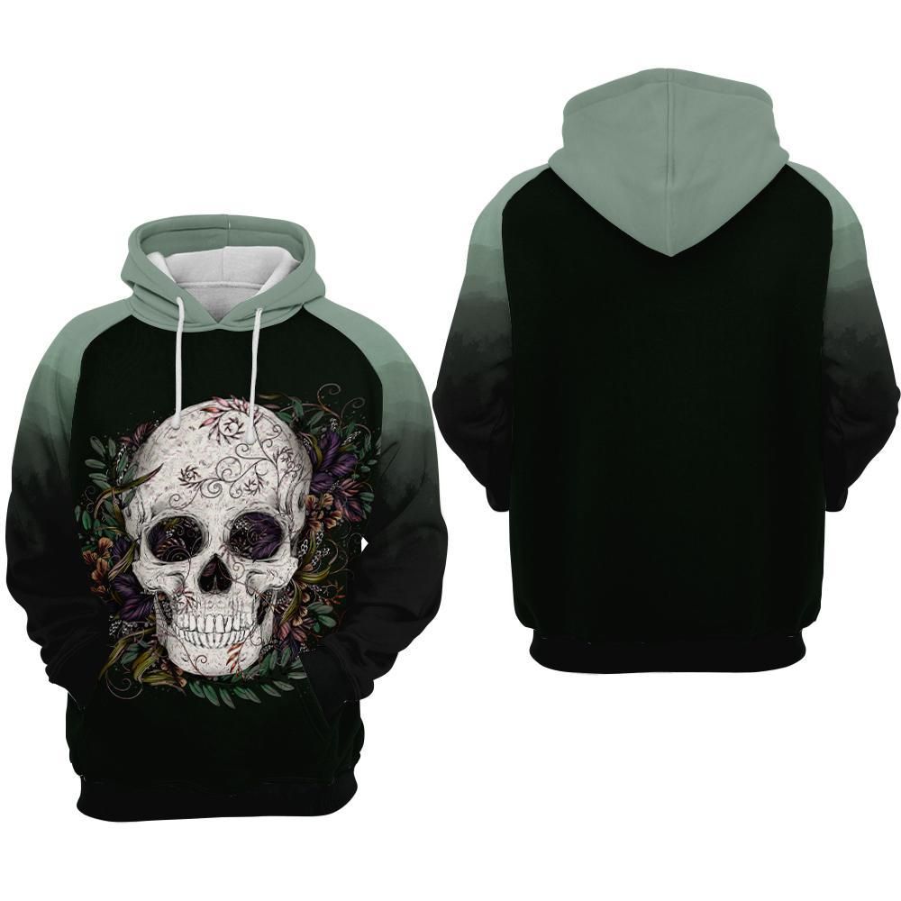 Skulls With Flowers 1 Over Print 3d Zip Hoodie - Teeruto