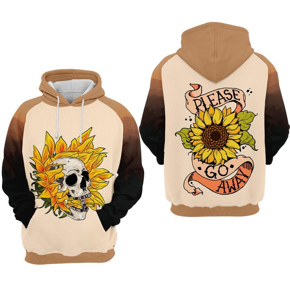 Skulls With Sunflowers Please Go Away Over Print 3d Zip Hoodie