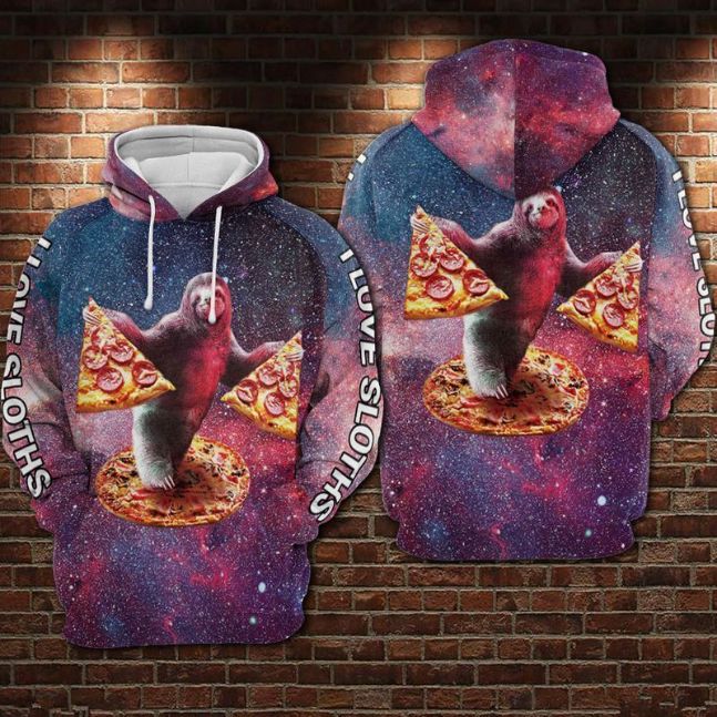Sloth And Pizza Over Print 3d Zip Hoodie