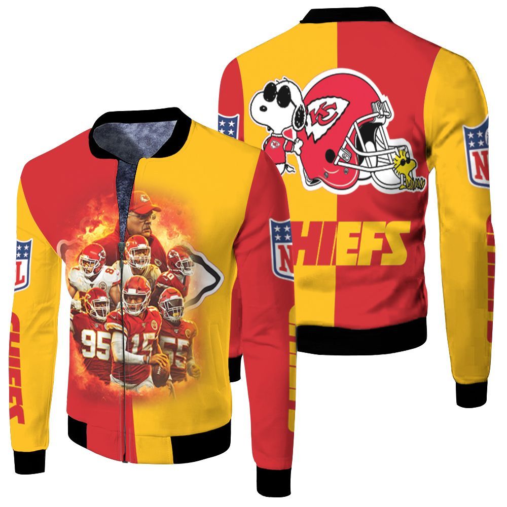 Snoopy Kansas City Chiefs Helmet Afc West Division Champions Super Bowl 2021 Fleece Bomber Jacket